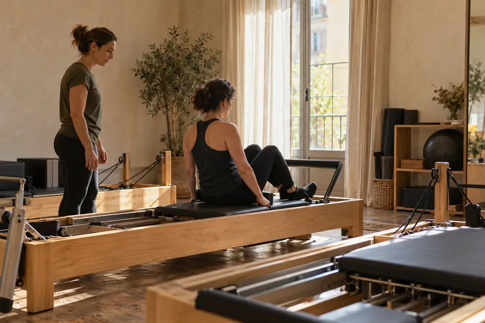 Una profesora y una alumna en un estudio de pilates