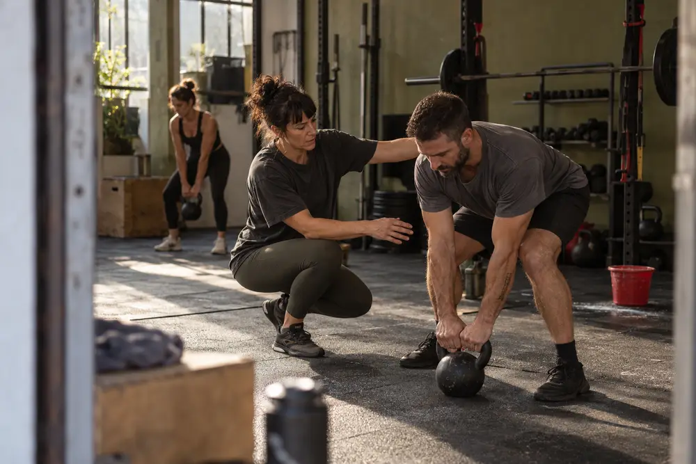 Entrenamiento de fuerza acompañado por una coach